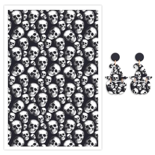 Halloween-Transferpapier für Polymer-Ton, schwarzes Totenkopf-Muster, Wassertransferfolie für Polymerton, wasserlösliche Ton-Aufkleber für weiche Keramik-Ohrringe, Schmuckherstellung, DIY-Projekte, 14 von CYFUN DESIGN