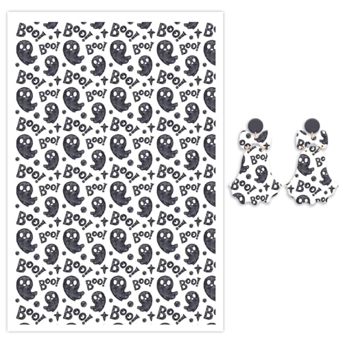 Halloween-Transferpapier für Polymerton, schwarzer Ghost Boo! Wassertransferfolie für Polymerton, wasserlösliche Ton-Aufkleber für weiche Keramikohrringe, Schmuckherstellung, DIY-Projekte, 14 x 8 cm Halloween-Transferpapier für Polymerton, schwarzer Ghost Boo! Wassertransferfolie für Polymerton, wasserlösliche Ton-Aufkleber für weiche Keramikohrringe, Schmuckherstellung, DIY-Projekte, 14 x 8 cm von CYFUN DESIGN