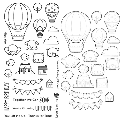 Heißluftballons schöne Elefanten Katzen Schweine Vögel Stanzformen und Stempel-Sets für Kartenherstellung DIY Scrapbooking von CYFUN DESIGN