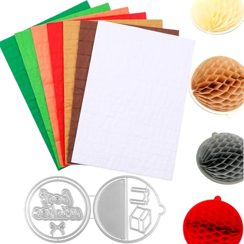 Kreise Metall-Stanzformen mit 7 Wabenpapier-Pads für DIY-3D-Bastelarbeiten und Pop-Up-Karten, Prägeschablone für Kartenherstellung, Wabenpapier-Pad, (14,7 x 21,1 cm) von CYFUN DESIGN
