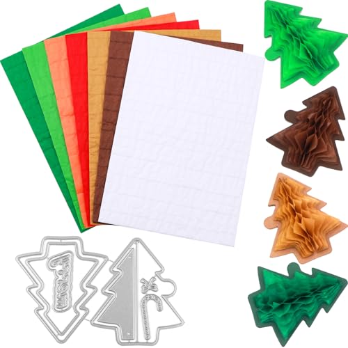 Metall-Stanzformen mit 7 Wabenpapier-Pads für DIY-3D-Bastelarbeiten und Pop-Up-Karten, Prägeschablone für Kartenherstellung, Wabenpapier-Pad, verschiedene Farben, 14,7 x 21,1 cm von CYFUN DESIGN