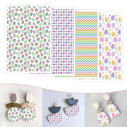 Oster-Ton-Transferpapier für Bastelarbeiten, Eier und geometrische Figuren, 4 Muster, Wasser-Polymer-Ton, Transferpapier für Modelliermasse, Schmuck, Ohrringe, 14 x 8 cm, 20 Stück Oster-Ton-Transferpapier für Bastelarbeiten, Eier und geometrische Figuren, 4 Muster, Wasser-Polymer-Ton, Transferpapier für Modelliermasse, Schmuck, Ohrringe, 14 x 8 cm, 20 Stück von CYFUN DESIGN