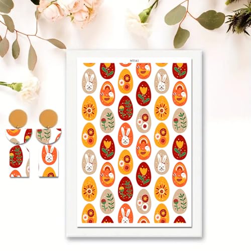 Oster-Ton-Transferpapier für Bastelarbeiten, Kaninchen, Blumen, Blätter, Wasser, Polymer-Ton, Transferpapier für Polymerton, Schmuck, Ohrringe, 14 x 8 cm, 10 Stück Oster-Ton-Transferpapier für Bastelarbeiten, Kaninchen, Blumen, Blätter, Wasser, Polymer-Ton, Transferpapier für Polymerton, Schmuck, Ohrringe, 14 x 8 cm, 10 Stück von CYFUN DESIGN