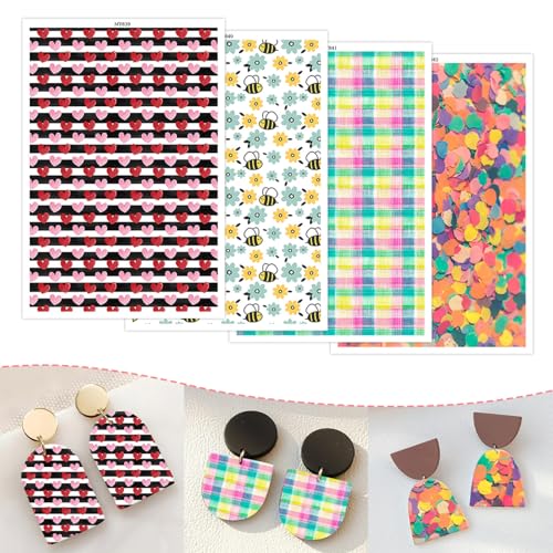Polymer-Ton-Transferpapier, 20 Stück, 4 Designs, Herzen, Honigbienen-Gitter, wasserlösliches Transferblatt für Polymer-Ton, Ohrringe, Schmuckherstellung, Einweg-Aufkleber, DIY, Handwerk, 14 x 8 cm von CYFUN DESIGN