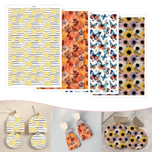 Polymer-Ton-Transferpapier, 20 Stück, 4 Designs, Zitronenblätter, Blumen, Schmetterlinge, wasserlöslich, Transferfolie für Polymer-Ton, Ohrringe, Schmuckherstellung, Einweg-Aufkleber, DIY, Basteln, 14 von CYFUN DESIGN