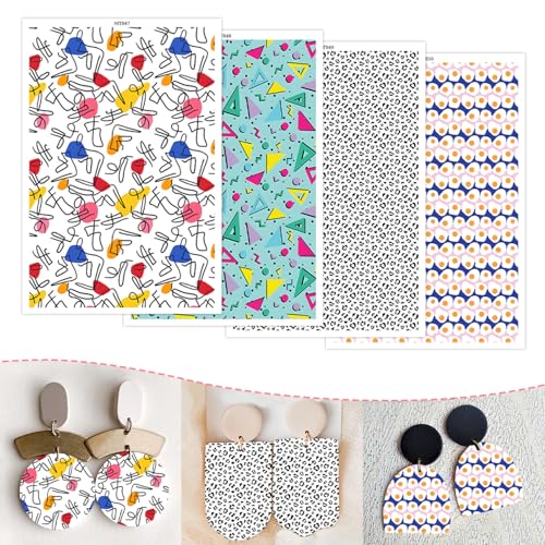 Polymer-Ton-Transferpapier, 20 Stück, 4 Designs, dreieckige Eier, Leopardenmuster, wasserlösliche Transferfolie für Polymer-Ton, Ohrringe, Schmuckherstellung, Einweg-Aufkleber, DIY, Basteln, 14 x 8 cm von CYFUN DESIGN
