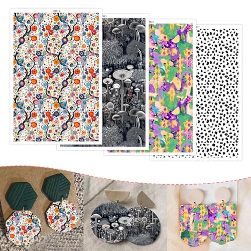 Polymer-Ton-Transferpapier, 20 Stück, 4 Designs, kreativ, floraler Pilz, Leopard, wasserlöslich, Transferfolie für Polymerton, Ohrringe, Schmuckherstellung, Einwegaufkleber, 14 x 8 cm von CYFUN DESIGN