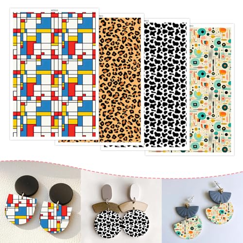 Polymer-Ton-Transferpapier, 20 Stück, 4 Designs, kreative Kreise, Leopardenmuster, wasserlöslich, Transferfolie für Polymer-Ton, Ohrringe, Schmuckherstellung, Einwegaufkleber, DIY, Handwerk, 14 x 8 cm von CYFUN DESIGN