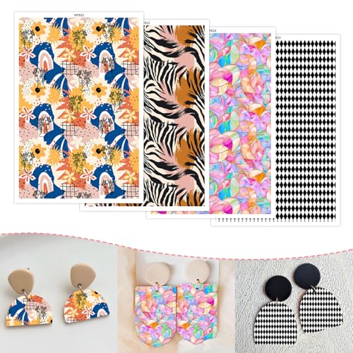 Polymer-Ton-Transferpapier, 20 Stück, 4 Designs, kreative abastrakte Form, wasserlöslich, Transferfolie für Polymerton, Ohrringe, Schmuckherstellung, Einweg-Aufkleber, DIY, Handwerk, 14 x 8 cm von CYFUN DESIGN