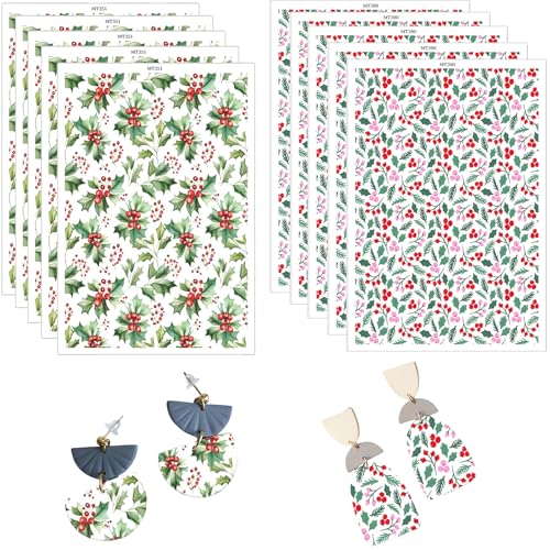 Polymer-Ton-Transferpapier, Weihnachts-Stechpalmenblätter und rote Beeren, 2 Designs, wasserlösliche Transferblätter für Polymer-Ton, Ohrringe, Schmuckherstellung, DIY-Projekte, 14 x 8 cm, 10 Stück Polymer-Ton-Transferpapier, Weihnachts-Stechpalmenblätter und rote Beeren, 2 Designs, wasserlösliche Transferblätter für Polymer-Ton, Ohrringe, Schmuckherstellung, DIY-Projekte, 14 x 8 cm, 10 Stück von CYFUN DESIGN