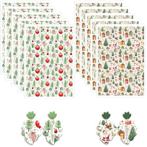 Polymer-Ton-Transferpapier, Weihnachtsbäume, Geschenke, Weihnachtsmann-Muster, 2 Designs, wasserlösliche Transferblätter für Polymer-Ton, Ohrringe, Schmuckherstellung, DIY-Projekte, 14 x 8 cm, 10 Polymer-Ton-Transferpapier, Weihnachtsbäume, Geschenke, Weihnachtsmann-Muster, 2 Designs, wasserlösliche Transferblätter für Polymer-Ton, Ohrringe, Schmuckherstellung, DIY-Projekte, 14 x 8 cm, 10 von CYFUN DESIGN
