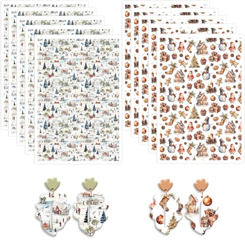 Polymer-Ton-Transferpapier, Weihnachtsbäume, Haus, Weihnachtsmann, Geschenke, Schneemann, 2 Designs, wasserlösliche Transferblätter für Polymer-Ton, Ohrringe, Schmuckherstellung, DIY-Projekte, 14 x 8 Polymer-Ton-Transferpapier, Weihnachtsbäume, Haus, Weihnachtsmann, Geschenke, Schneemann, 2 Designs, wasserlösliche Transferblätter für Polymer-Ton, Ohrringe, Schmuckherstellung, DIY-Projekte, 14 x 8 von CYFUN DESIGN
