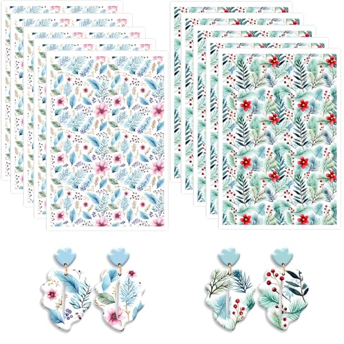 Polymer-Ton-Transferpapier, Weihnachtsblätter und Blumen, rote Beeren, 2 Designs, wasserlösliche Transferblätter für Polymer-Ton, Ohrringe, Schmuckherstellung, DIY-Projekte, 14 x 8 cm, 10 Stück Polymer-Ton-Transferpapier, Weihnachtsblätter und Blumen, rote Beeren, 2 Designs, wasserlösliche Transferblätter für Polymer-Ton, Ohrringe, Schmuckherstellung, DIY-Projekte, 14 x 8 cm, 10 Stück von CYFUN DESIGN