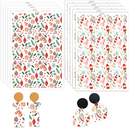 Polymer-Ton-Transferpapier, Weihnachtsglocken, rote Beeren, Prinzessinnen-Muster, 2 Designs, wasserlösliche Transferblätter für Polymer-Ton, Ohrringe, Schmuckherstellung, DIY-Projekte, 10 Stück von CYFUN DESIGN
