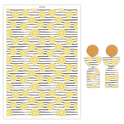 Polymer-Ton-Transferpapier, Zitronenmuster, wasserlöslich, Transferfolie für Polymer-Ton, Ohrringe, Schmuckherstellung, Einwegaufkleber, DIY, Handwerk, 10 Stück von CYFUN DESIGN