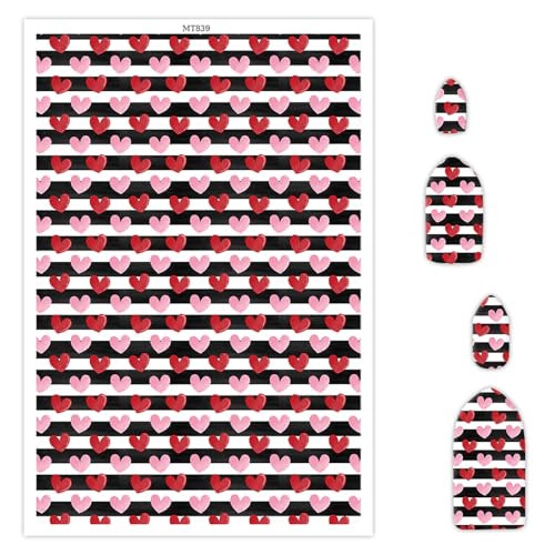 Polymer-Ton-Transferpapier, rosa und rote Herzstreifen, Musterform, wasserlöslich, Transferfolie für Polymer-Ton, Ohrringe, Schmuckherstellung, Einweg-Aufkleber, DIY, Basteln, 15 x 8 cm, 10 Stück von CYFUN DESIGN