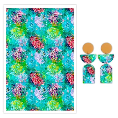 Polymer-Ton-Transferpapier für Ohrringe, Schmuck, abstrakte grüne Tinte, Hintergrund, Blumenmuster, wasserlösliches Transferpapier, Polymer-Ton für DIY-Ton, Ohrringe, Schmuckherstellung, 10 Stück von CYFUN DESIGN
