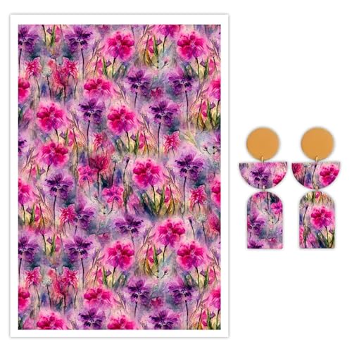Polymer-Ton-Transferpapier für Ohrringe, Schmuck, rosa und lila, buntes Blumenmuster, wasserlösliches Transferpapier, Polymer-Ton für DIY-Ton, Ohrringe, Schmuckherstellung, 10 Stück Polymer-Ton-Transferpapier für Ohrringe, Schmuck, rosa und lila, buntes Blumenmuster, wasserlösliches Transferpapier, Polymer-Ton für DIY-Ton, Ohrringe, Schmuckherstellung, 10 Stück von CYFUN DESIGN
