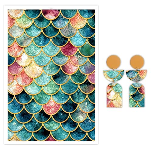 Skalen-Ton-Transferpapier für Ohrringe und Polymerton, 10 Blatt, Wassertransferpapier für Polymerton, Schmuck, Bastelbedarf, Aufkleber, Aufkleber, 14,8 x 10 cm von CYFUN DESIGN