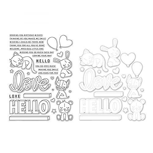 Stanzformen und Stempel-Sets mit niedlichen Hasen und Tieren für Kartenherstellung, Liebe, Herzen, Luftballons, Stern, Liebe, Hallo Worte, Metall-Stanzformen, klare Gummidichtung, Stempel für DIY, Stanzformen und Stempel-Sets mit niedlichen Hasen und Tieren für Kartenherstellung, Liebe, Herzen, Luftballons, Stern, Liebe, Hallo Worte, Metall-Stanzformen, klare Gummidichtung, Stempel für DIY, von CYFUN DESIGN