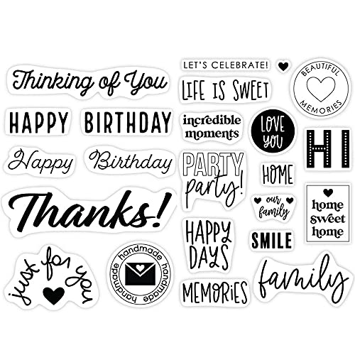 Stempel mit Aufschrift "Greetings Words Alphabets" zum Basteln, "Thinking of You", Happy Birthday, Party, Sweet Home, Wörter, transparenter Silikonstempel für Kartenherstellung, Scrapbooking, von CYFUN DESIGN