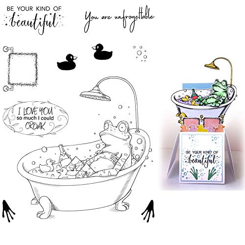 Stempel mit Entenfröschen, liegend in der Badewanne, zur Kartengestaltung "I Love You So Much I Could Croak Words Phrase", transparenter Silikon-Siegelstempel für DIY, Scrapbooking, Papierbasteln, Stempel mit Entenfröschen, liegend in der Badewanne, zur Kartengestaltung "I Love You So Much I Could Croak Words Phrase", transparenter Silikon-Siegelstempel für DIY, Scrapbooking, Papierbasteln, von CYFUN DESIGN