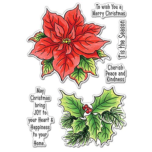 Stempel mit Weihnachtsstern, Blumen und Blätter, transparent, für Kartenherstellung, Gummi-Silikon-Gel-Stempel für Scrapbooking, Prägeschablone von CYFUN DESIGN