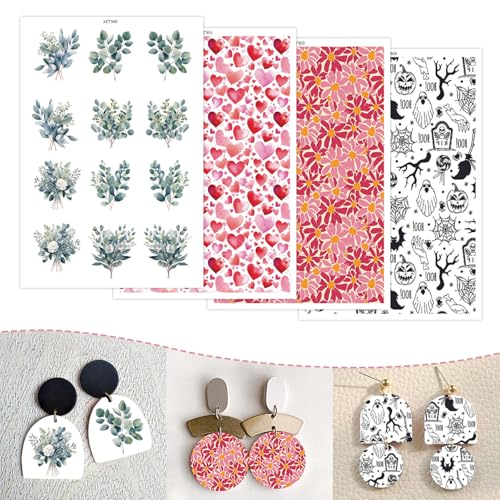 Ton-Transferpapier für Bastelarbeiten, Herzen, Blumenblätter, Halloween, 4 Muster, Wasser-Polymer-Ton, Transferpapier für Modelliermasse, Schmuck, Ohrringe, 14 x 8 cm, 20 Stück Ton-Transferpapier für Bastelarbeiten, Herzen, Blumenblätter, Halloween, 4 Muster, Wasser-Polymer-Ton, Transferpapier für Modelliermasse, Schmuck, Ohrringe, 14 x 8 cm, 20 Stück von CYFUN DESIGN