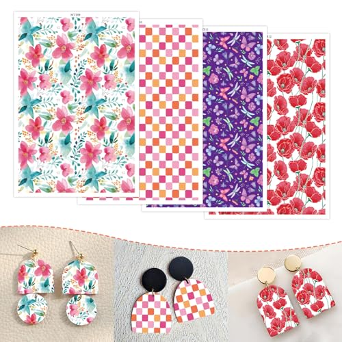 Ton-Transferpapier für Bastelarbeiten, Schmetterlings-Blumenmuster, quadratisch, 4 Muster, Wasser-Polymer-Ton, Transferpapier für Modelliermasse, Schmuck, Ohrringe, 14 x 8 cm, 20 Stück von CYFUN DESIGN