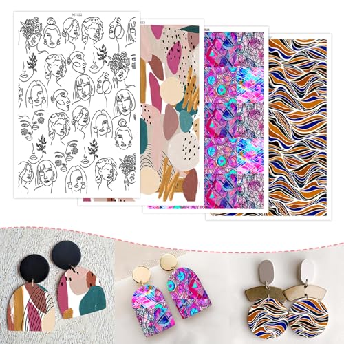 Ton-Transferpapier für Bastelarbeiten, schöne Mädchen-Kunstfarben, 4 Muster, Wasser-Polymer-Ton, Transferpapier für Modelliermasse, Schmuck, Ohrringe, 14 x 8 cm, 20 Stück Ton-Transferpapier für Bastelarbeiten, schöne Mädchen-Kunstfarben, 4 Muster, Wasser-Polymer-Ton, Transferpapier für Modelliermasse, Schmuck, Ohrringe, 14 x 8 cm, 20 Stück von CYFUN DESIGN
