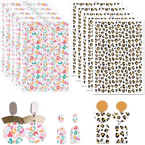 Ton-Transferpapier für Ohrringe, Schmuck, Leoparden- und Farbform, 2 Designs, Polymer-Ton-Transferpapier, Wasserlösung, Transferpapier für Ton-Ohrringe, Schmuckherstellung, 10 Stück von CYFUN DESIGN