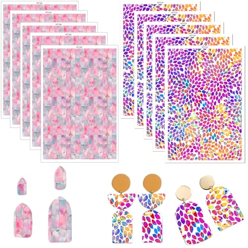 Ton-Transferpapier für Ohrringe, Schmuck, Mosaikblöcke und Wassertropfen, 2 Designs, Polymer-Ton-Transferpapier, Wasserlösungs-Transferpapierbögen für Ton-Ohrringe, Schmuckherstellung, 10 Stück von CYFUN DESIGN