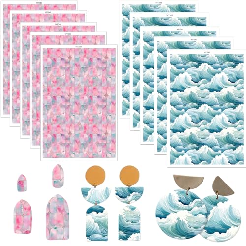 Ton-Transferpapier für Ohrringe, Schmuck, abstrakte Mosaikblöcke, Wolkenform, 2 Designs, Polymer-Ton, Transferpapier, Wasserlösung, Transferpapier für Ton, Ohrringe, Schmuckherstellung, 10 Stück von CYFUN DESIGN