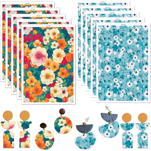 Ton-Transferpapier für Ohrringe, Schmuck, abstrakte bunte und blaue Blumenform, 2 Designs, Polymer-Ton-Transferpapier, Wasserlösung, Transferpapier für Ton, Ohrringe, Schmuckherstellung, 10 Stück von CYFUN DESIGN