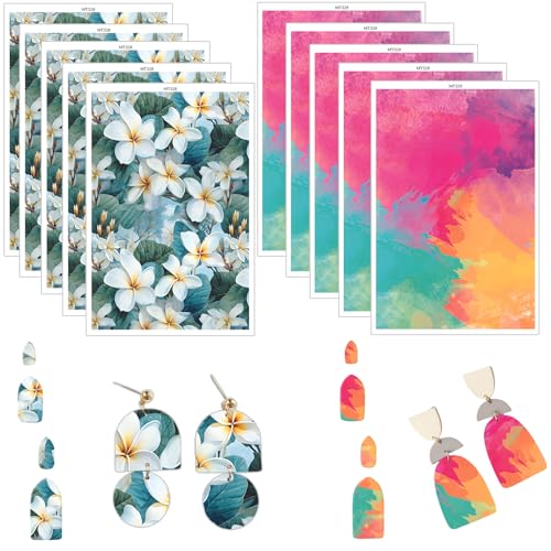 Ton-Transferpapier für Ohrringe, Schmuck, abstraktes Frangipani und buntes Tintenmuster, 2 Designs, Polymer-Ton-Transferpapier, Wasserlösung, Transferpapier für Ton-Ohrringe, Schmuckherstellung, 10 von CYFUN DESIGN
