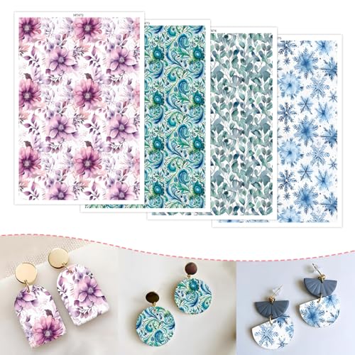 Transferpapier für Bastelarbeiten, Blatt-Schneeflocken, 4 Muster, Wasser-Polymer-Ton, Transferpapier für Modelliermasse, Schmuck, Ohrringe, 14 x 8 cm, 20 Stück Transferpapier für Bastelarbeiten, Blatt-Schneeflocken, 4 Muster, Wasser-Polymer-Ton, Transferpapier für Modelliermasse, Schmuck, Ohrringe, 14 x 8 cm, 20 Stück von CYFUN DESIGN