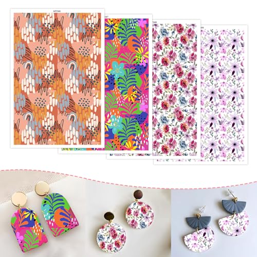 Transferpapier für Bastelarbeiten, Blattblüten, 4 Muster, Wasser-Polymer-Ton, Transferpapier für Modelliermasse, Schmuck, Ohrringe, 14 x 8 cm, 20 Stück Transferpapier für Bastelarbeiten, Blattblüten, 4 Muster, Wasser-Polymer-Ton, Transferpapier für Modelliermasse, Schmuck, Ohrringe, 14 x 8 cm, 20 Stück von CYFUN DESIGN
