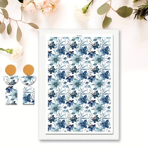 Transferpapier für Bastelarbeiten, Blues, Blumen, magisches Wasser, Polymerton, Transferpapier für Modelliermasse, Schmuck, Ohrringe, 10 Stück Transferpapier für Bastelarbeiten, Blues, Blumen, magisches Wasser, Polymerton, Transferpapier für Modelliermasse, Schmuck, Ohrringe, 10 Stück von CYFUN DESIGN