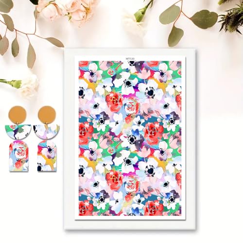 Transferpapier für Bastelarbeiten, Blütenblüten, Wasser-Polymer-Ton, Transferpapier für Polymerton, Schmuck, Ohrringe, 10 Stück Transferpapier für Bastelarbeiten, Blütenblüten, Wasser-Polymer-Ton, Transferpapier für Polymerton, Schmuck, Ohrringe, 10 Stück von CYFUN DESIGN