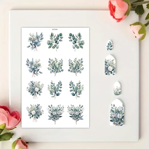 Transferpapier für Bastelarbeiten, Eukalyptusblätter und weiße Blumen, Wasser, Polymerton, Transferpapier für Polymerton, Schmuck, Ohrringe, 10 Stück Transferpapier für Bastelarbeiten, Eukalyptusblätter und weiße Blumen, Wasser, Polymerton, Transferpapier für Polymerton, Schmuck, Ohrringe, 10 Stück von CYFUN DESIGN