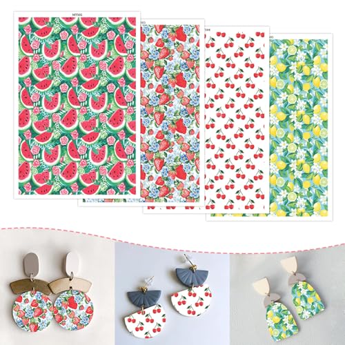 Transferpapier für Bastelarbeiten, Wassermelone, Erdbeere, Kirsche, Zitrone, 4 Muster, Wasser-Polymer-Ton, Transferblätter für Modelliermasse, Schmuck, Ohrringe, 14 x 8 cm, 20 Stück Transferpapier für Bastelarbeiten, Wassermelone, Erdbeere, Kirsche, Zitrone, 4 Muster, Wasser-Polymer-Ton, Transferblätter für Modelliermasse, Schmuck, Ohrringe, 14 x 8 cm, 20 Stück von CYFUN DESIGN