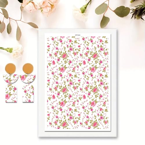 Transferpapier für Bastelarbeiten, rosa Blumen und Blätter, Wasser-Polymer-Ton, Transferpapier für Polymerton, Schmuck, Ohrringe, 10 Stück Transferpapier für Bastelarbeiten, rosa Blumen und Blätter, Wasser-Polymer-Ton, Transferpapier für Polymerton, Schmuck, Ohrringe, 10 Stück von CYFUN DESIGN