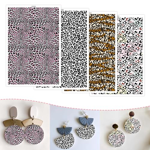 Transferpapier für Ohrringe, Schmuck, 4 schwarze Leoparden-Designs, 8 Blatt Polymer-Ton-Transferpapier, wasserlösliche Aufkleberbögen für Ton-Ohrringe, Schmuckherstellung, 14 x 8 cm, 8 Stück von CYFUN DESIGN