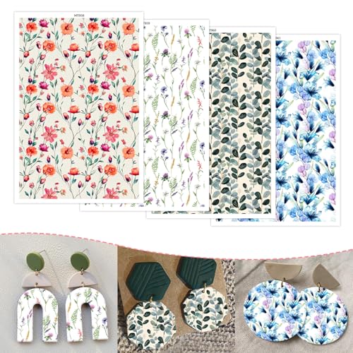 Transferpapier für Ohrringe und Polymerton, bunte Blumen, wasserlöslich, Transferfolie für Polymerton, DIY, Kunst, Handwerk, Schmuck, Ohrringe, 14 x 8 cm, 20 Stück Transferpapier für Ohrringe und Polymerton, bunte Blumen, wasserlöslich, Transferfolie für Polymerton, DIY, Kunst, Handwerk, Schmuck, Ohrringe, 14 x 8 cm, 20 Stück von CYFUN DESIGN