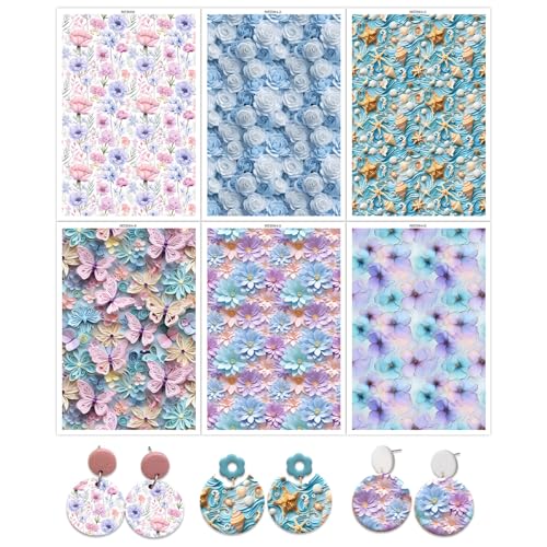 Transferpapier für Polymer-Ton, 3D-Blumenmuster, Rose, Schmetterlinge, Muscheln, Ton-Transferbögen, wasserlösliche Polymer-Ton-Transferblätter für selbstgemachte Schmuckherstellung, Ohrringe, 14 x 8 Transferpapier für Polymer-Ton, 3D-Blumenmuster, Rose, Schmetterlinge, Muscheln, Ton-Transferbögen, wasserlösliche Polymer-Ton-Transferblätter für selbstgemachte Schmuckherstellung, Ohrringe, 14 x 8 von CYFUN DESIGN