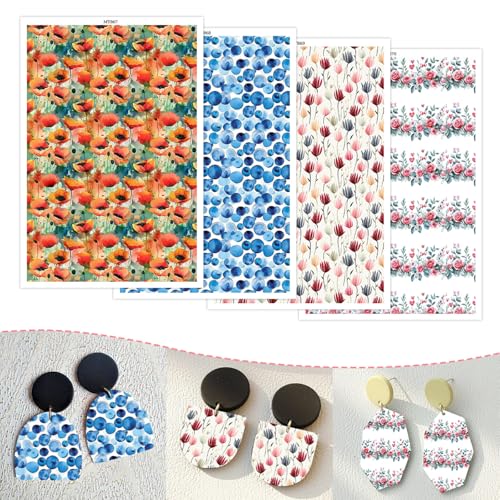 Transferpapier für Polymer-Ton, 4 Designs, florales Tulpenmuster, Rosenmuster, Ton, Transferbögen, wasserlösliche Polymer-Ton-Transferblätter für selbstgemachte Schmuckherstellung, Ohrringe, 14 x 8 cm Transferpapier für Polymer-Ton, 4 Designs, florales Tulpenmuster, Rosenmuster, Ton, Transferbögen, wasserlösliche Polymer-Ton-Transferblätter für selbstgemachte Schmuckherstellung, Ohrringe, 14 x 8 cm von CYFUN DESIGN