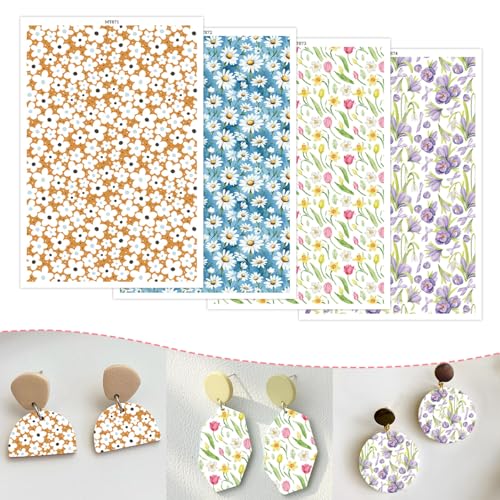 Transferpapier für Polymer-Ton, 4 Designs, kleine frische Blumenmuster, Ton, Transferbögen, wasserlösliche Polymer-Ton-Transferblätter für selbstgemachte Schmuckherstellung, Ohrringe, 14 x 8 cm, 20 Transferpapier für Polymer-Ton, 4 Designs, kleine frische Blumenmuster, Ton, Transferbögen, wasserlösliche Polymer-Ton-Transferblätter für selbstgemachte Schmuckherstellung, Ohrringe, 14 x 8 cm, 20 von CYFUN DESIGN