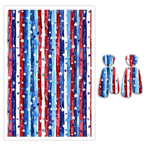 Transferpapier für Polymer-Ton, Flaggenstreifen und Sternenmuster, Polymer-Ton, Transferblätter, wasserlösliches Transferpapier, Polymer-Ton für Bastelarbeiten, Kunst, Schmuck, Ohrringe, Aufkleber, 14 von CYFUN DESIGN