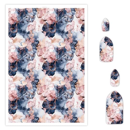 Transferpapier für Polymer-Ton, Marmor, Blau, Rosa, Blumenmuster, wasserlösliche Einweg-Ton-Transferblätter zum Basteln von weichen Keramik-Ohrringen, Schmuck und Modelliermassen, Basteln, 14 x 8 cm von CYFUN DESIGN