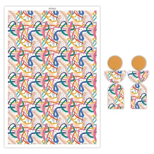 Transferpapier für Polymer-Ton, abstrakte geschwungene Linien, Muster, Polymer-Ton, Transferblätter, wasserlösliches Transferpapier, Polymer-Ton für Bastelarbeiten, Kunst, Schmuck, Ohrringe, 14 x 8 cm von CYFUN DESIGN